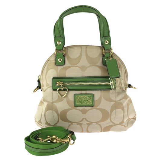 23931
COACH コーチ ポピー シグネチャー ２way ベージュ グリーン ゴールド金具 キャンバス / エナメル F22941 ショルダーバッグ ハンドバッグ レディース AB2