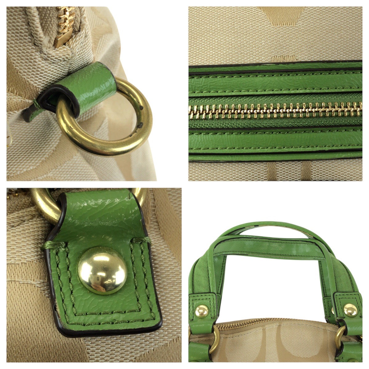 23931
COACH コーチ ポピー シグネチャー ２way ベージュ グリーン ゴールド金具 キャンバス / エナメル F22941 ショルダーバッグ ハンドバッグ レディース AB2