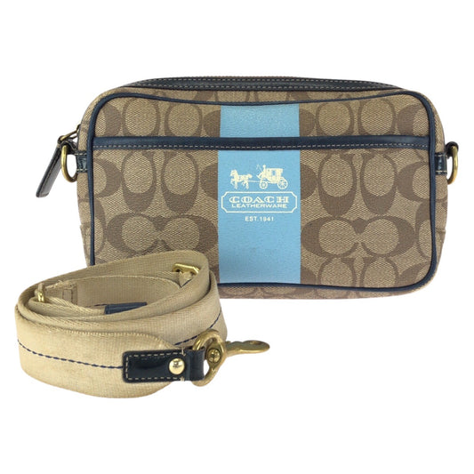 23932
COACH コーチ シグネチャー ベージュ ネイビー ゴールド金具 PVC 11355 ショルダーバッグ メッセンジャーバッグ レディース AB2