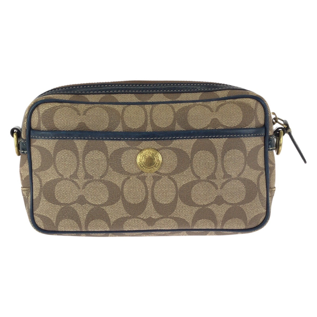 23932
COACH コーチ シグネチャー ベージュ ネイビー ゴールド金具 PVC 11355 ショルダーバッグ メッセンジャーバッグ レディース AB2