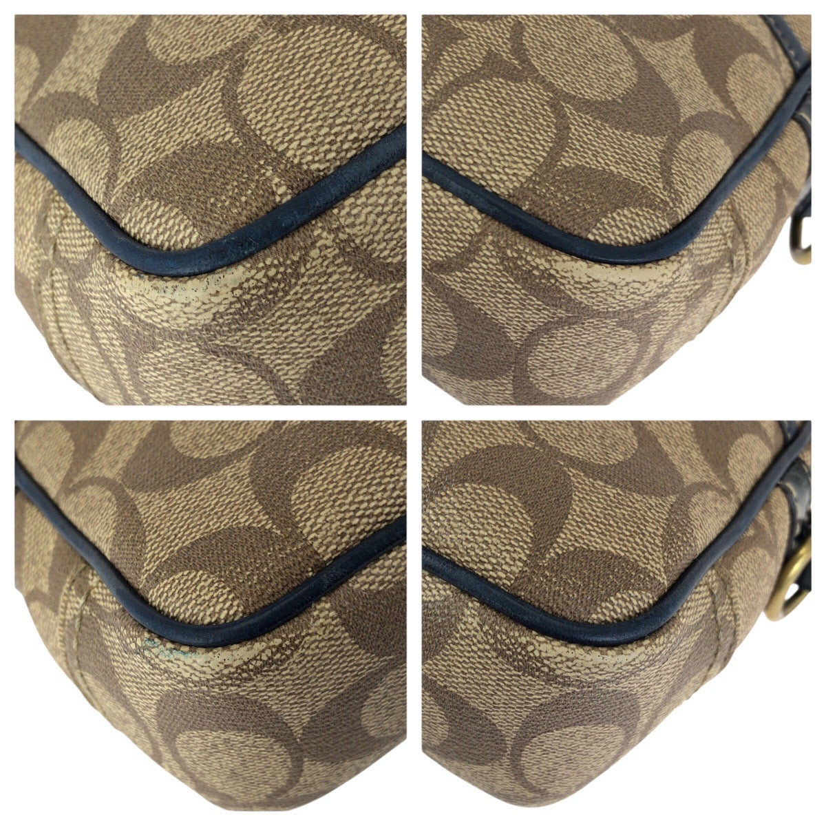 23932
COACH コーチ シグネチャー ベージュ ネイビー ゴールド金具 PVC 11355 ショルダーバッグ メッセンジャーバッグ レディース AB2