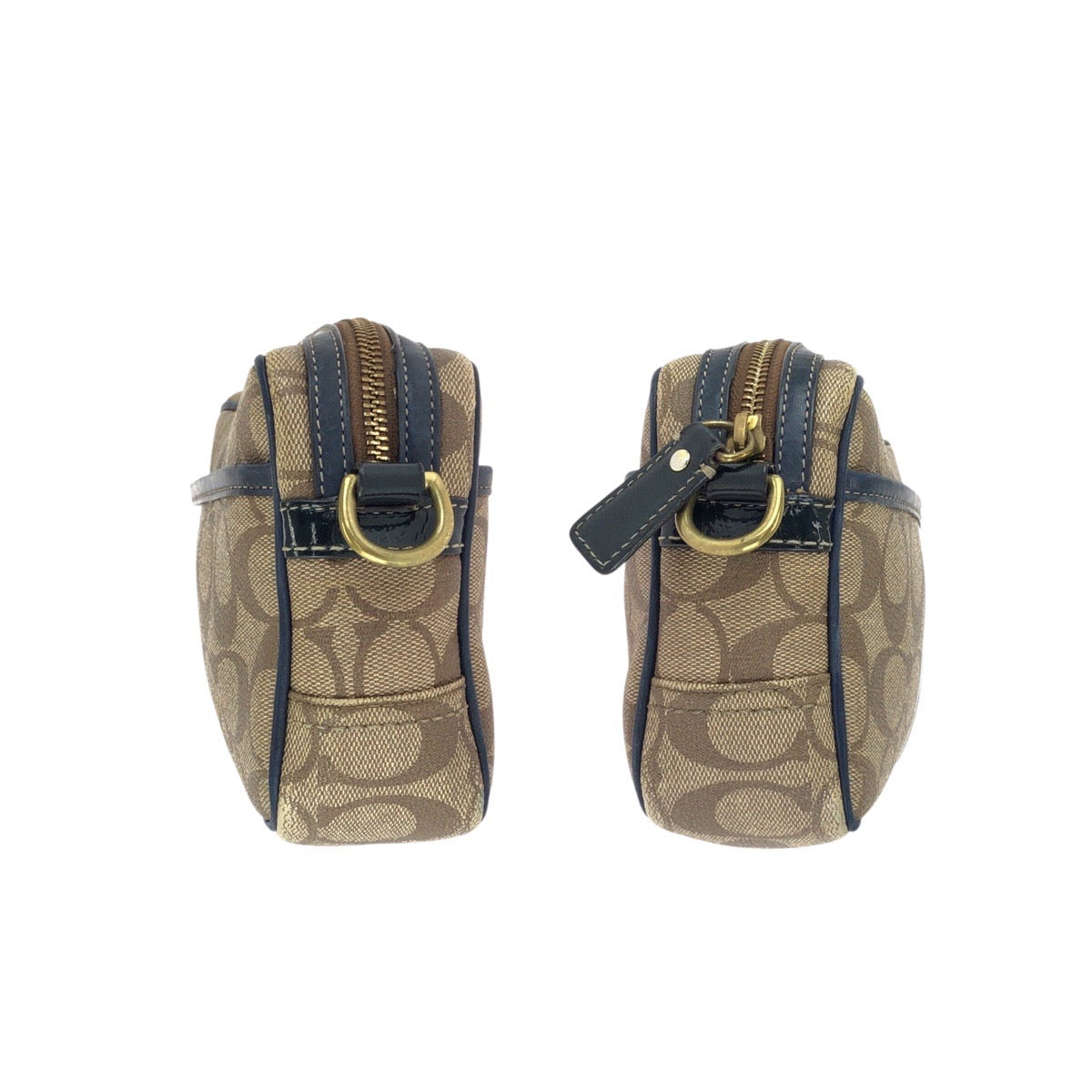 23932
COACH コーチ シグネチャー ベージュ ネイビー ゴールド金具 PVC 11355 ショルダーバッグ メッセンジャーバッグ レディース AB2