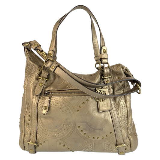 23933
COACH コーチ オプアート エンボスド スタッテッド アレクサンドラ メタリック ゴールド レザー D1082 ハンドバッグ ショルダーバッグ レディース AB2
