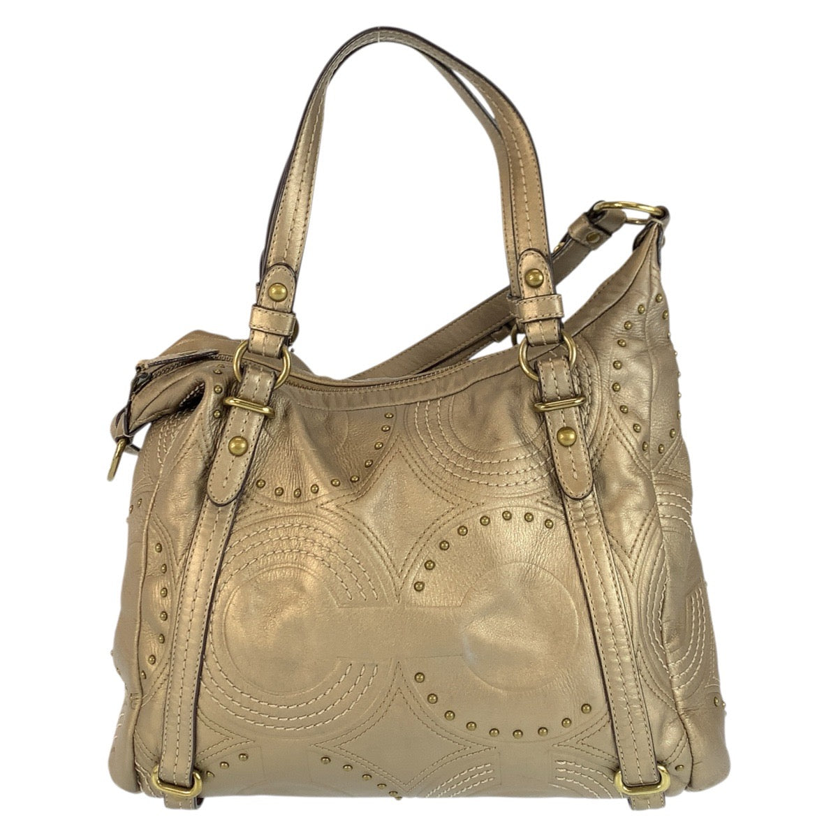 23933
COACH コーチ オプアート エンボスド スタッテッド アレクサンドラ メタリック ゴールド レザー D1082 ハンドバッグ ショルダーバッグ レディース AB2