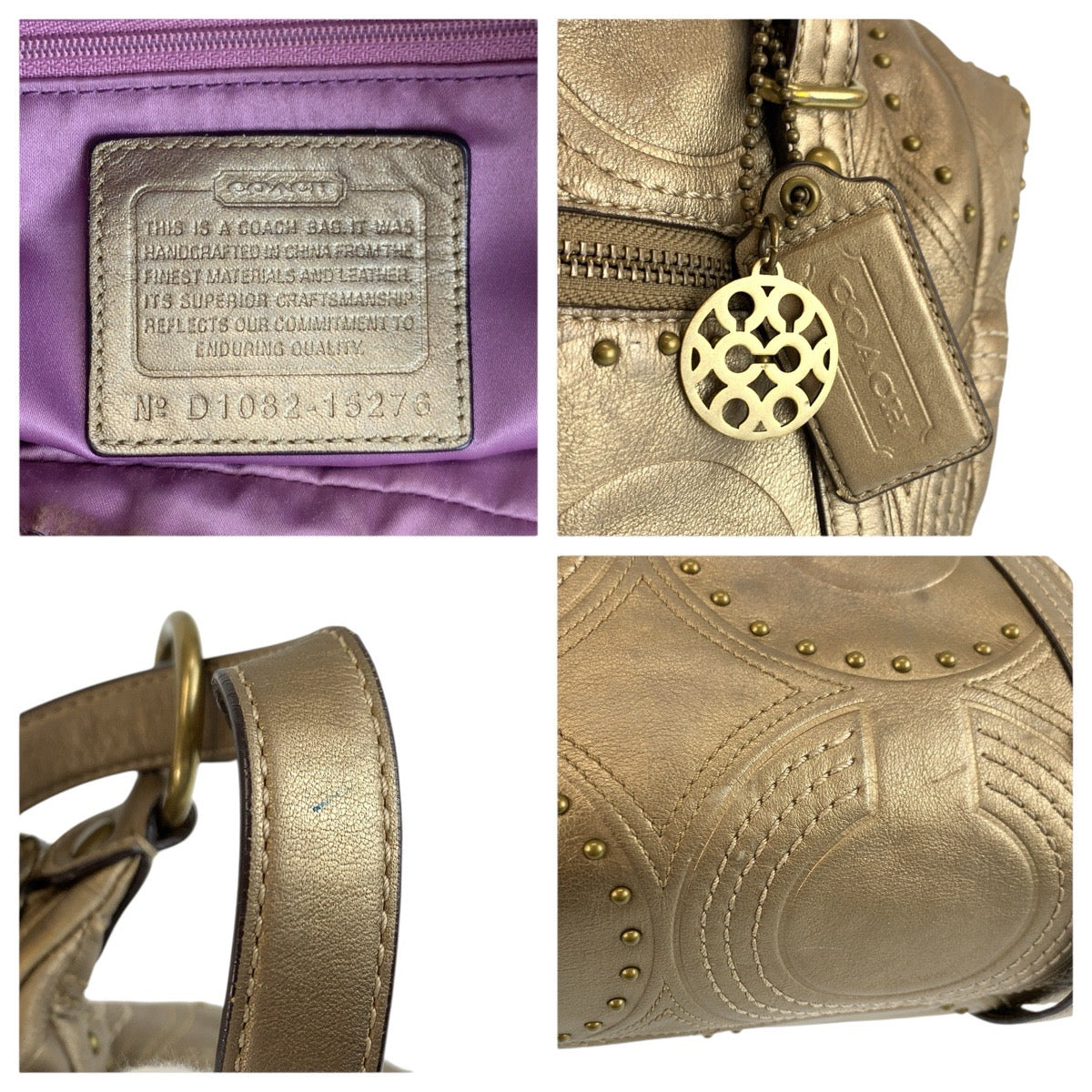 23933
COACH コーチ オプアート エンボスド スタッテッド アレクサンドラ メタリック ゴールド レザー D1082 ハンドバッグ ショルダーバッグ レディース AB2