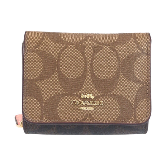 23934
COACH コーチ シグネチャー ベージュ ブラウン ピンク ゴールド金具 レザー F78081 折り財布 コンパクトウォレット レディース A2
