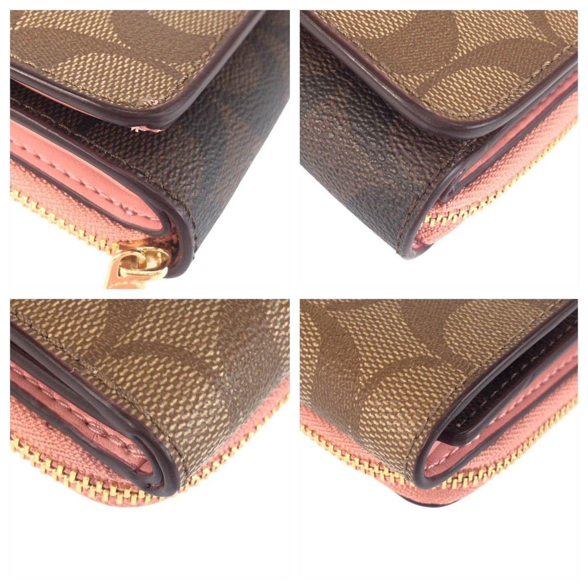 23934
COACH コーチ シグネチャー ベージュ ブラウン ピンク ゴールド金具 レザー F78081 折り財布 コンパクトウォレット レディース A2