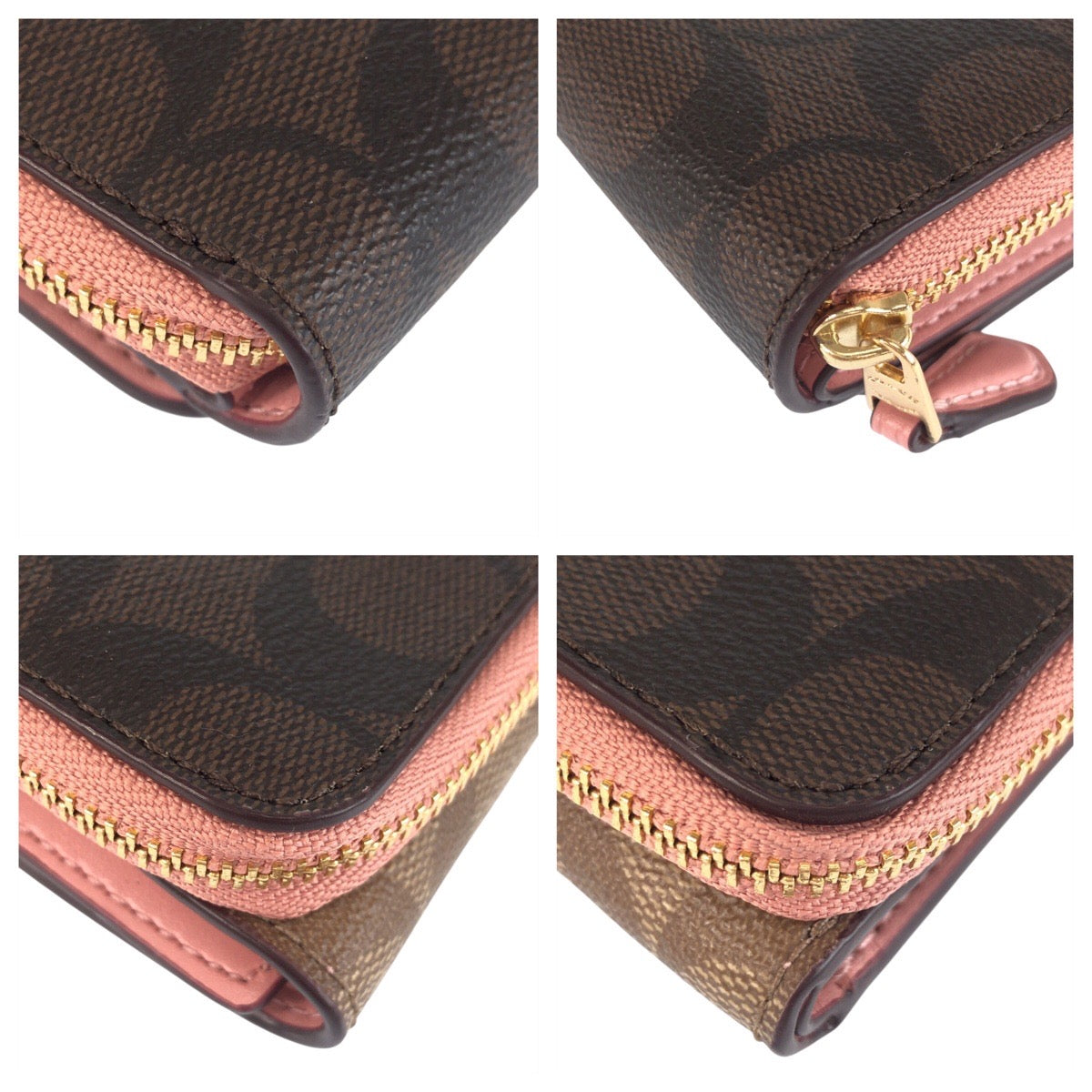 23934
COACH コーチ シグネチャー ベージュ ブラウン ピンク ゴールド金具 レザー F78081 折り財布 コンパクトウォレット レディース A2
