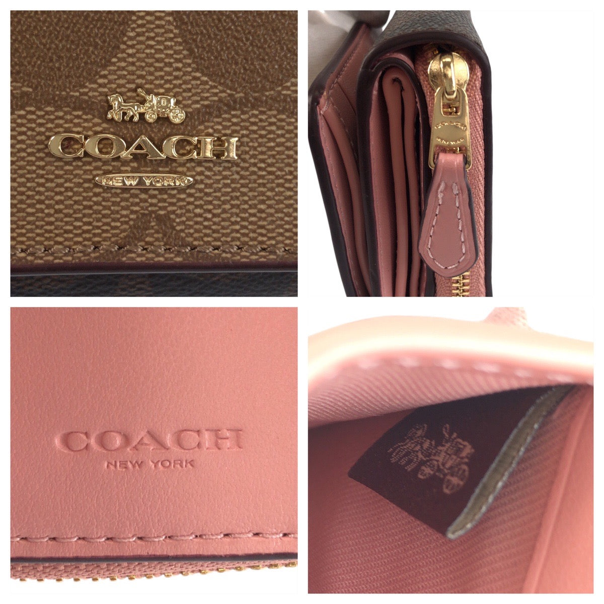 23934
COACH コーチ シグネチャー ベージュ ブラウン ピンク ゴールド金具 レザー F78081 折り財布 コンパクトウォレット レディース A2