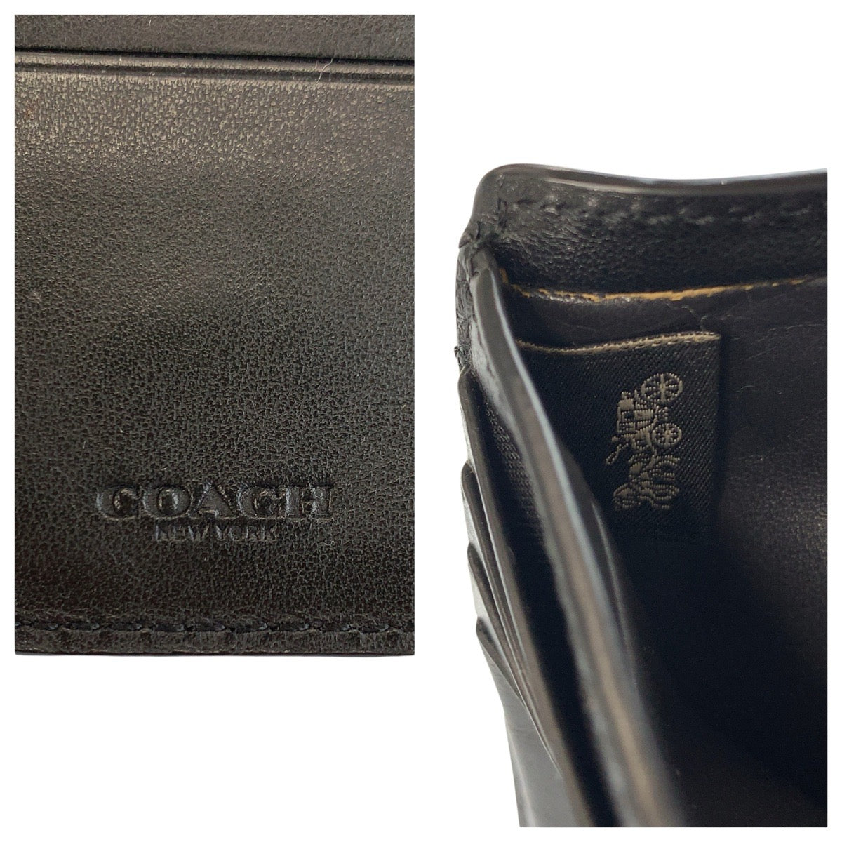 23935
COACH コーチ シグネチャー ブラック 黒 レザー 折り財布 札入れ パスケース メンズ AB1