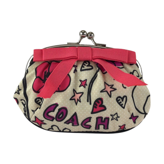 23936
COACH コーチ ポピー がま口 ベージュ ピンク シルバー金具 ナイロン コインケース がま口 レディース A1