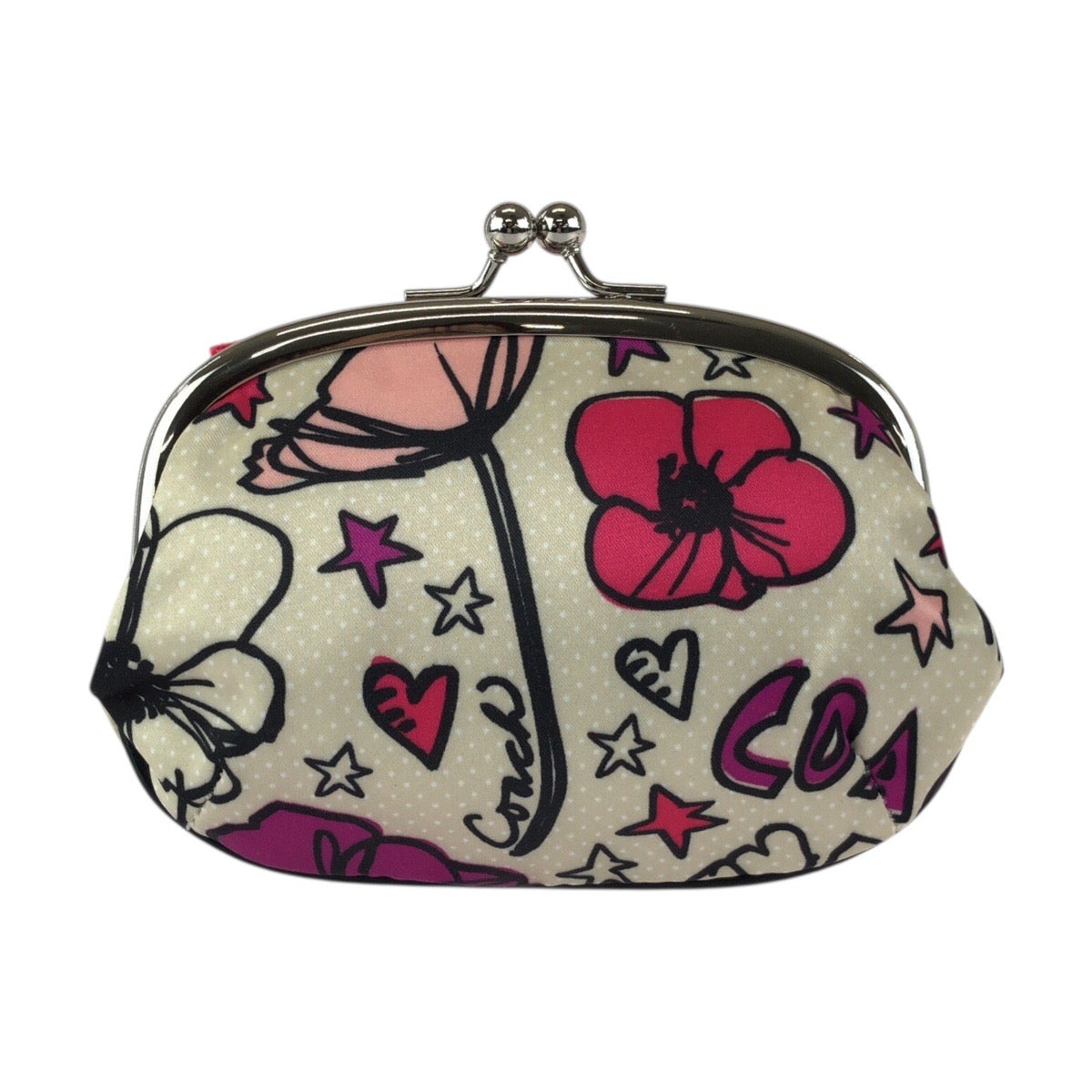 23936
COACH コーチ ポピー がま口 ベージュ ピンク シルバー金具 ナイロン コインケース がま口 レディース A1