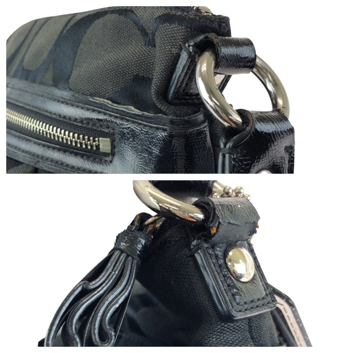 23940
COACH コーチ ポピー シグネチャー ブラック 黒 シルバー金具 キャンバス / パテントレザー F22945 ショルダーバッグ メッセンジャーバッグ レディース AB2000