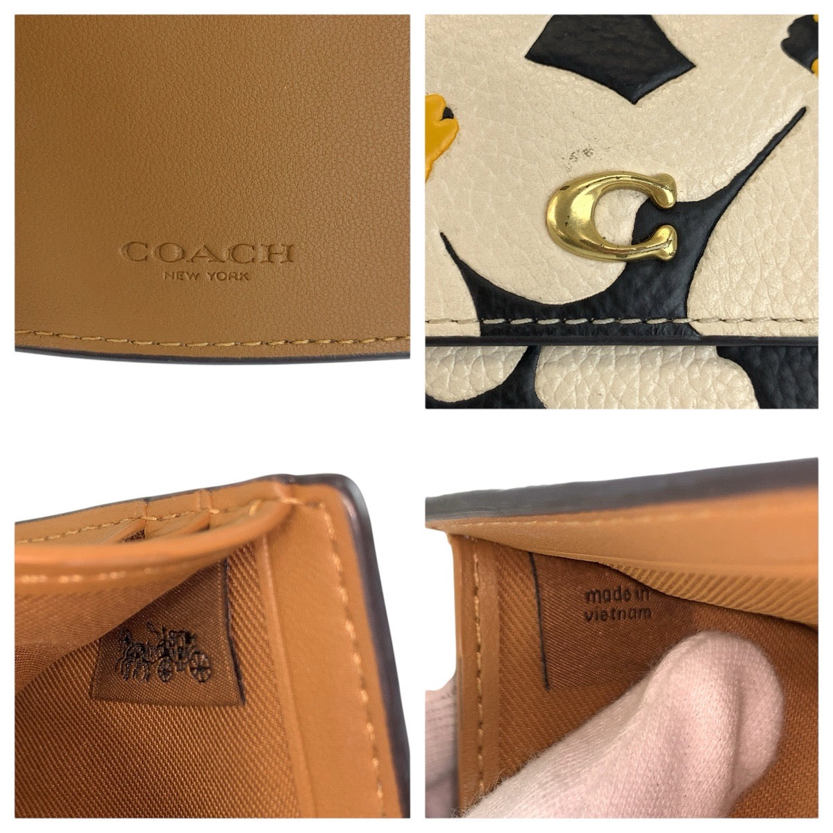 23944
COACH コーチ フローラル プリント エッセンシャル ミニ トライフォールド ウォレット ブラック ホワイト ゴールド金具 レザー 折り財布 コンパクトウォレット レディース ABP2