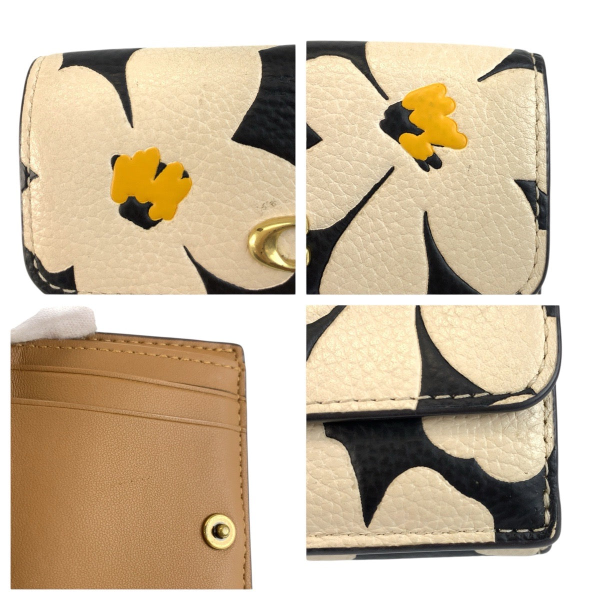 23944
COACH コーチ フローラル プリント エッセンシャル ミニ トライフォールド ウォレット ブラック ホワイト ゴールド金具 レザー 折り財布 コンパクトウォレット レディース ABP2