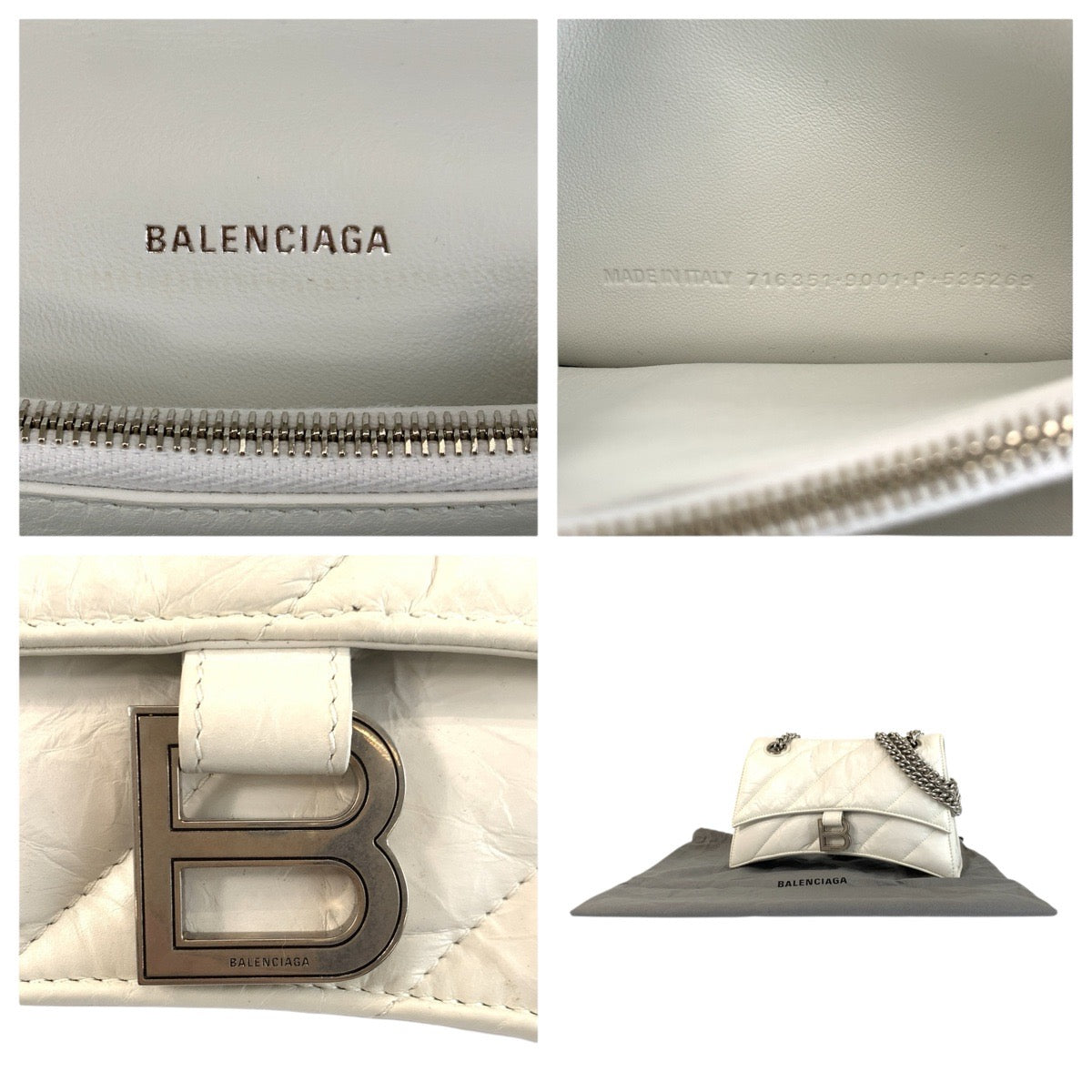 23950
BALENCIAGA バレンシアガ アワーグラス クラッシュチェーンバッグ ホワイト シルバー金具 レザー 716351 ショルダーバッグ レディース ABP145