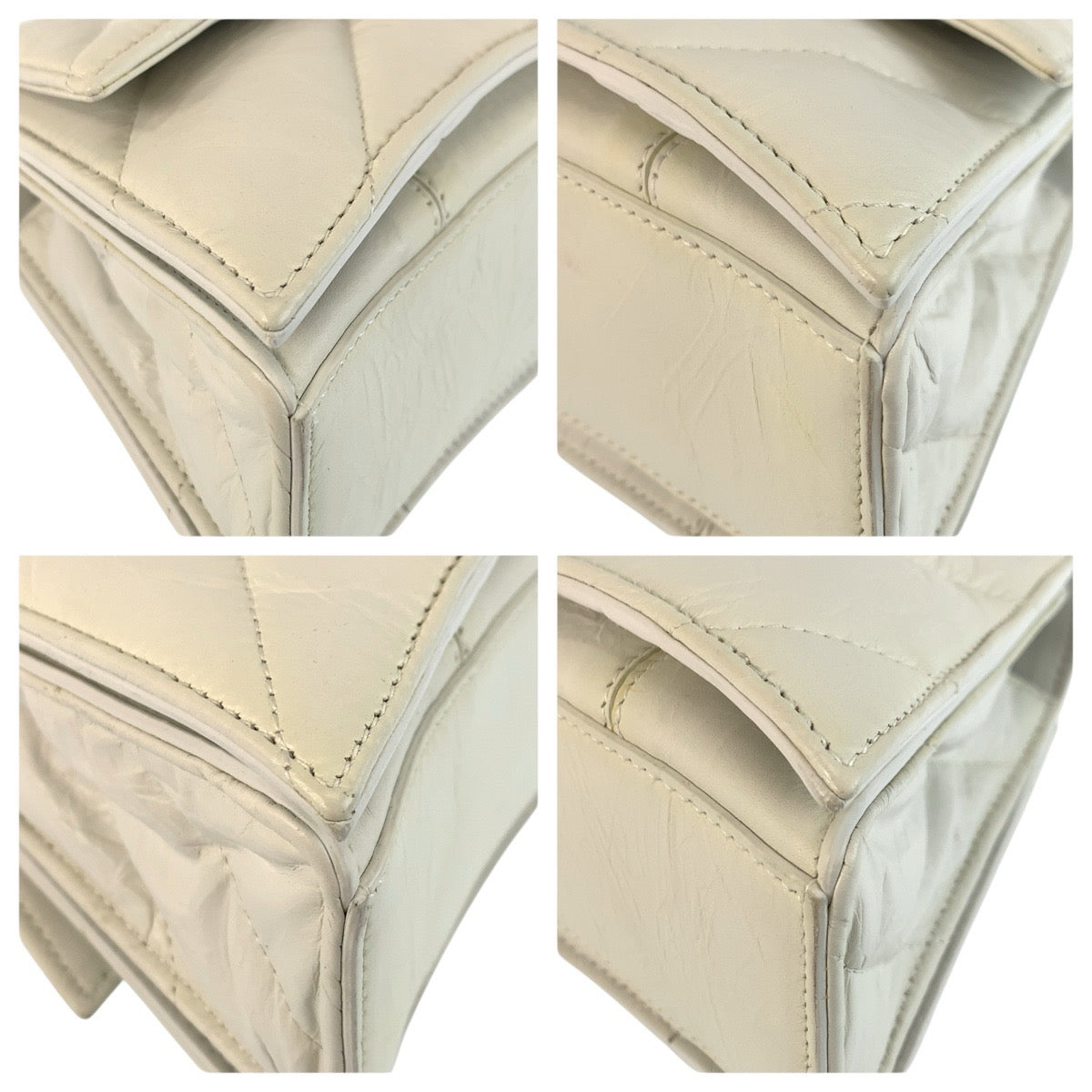 23950
BALENCIAGA バレンシアガ アワーグラス クラッシュチェーンバッグ ホワイト シルバー金具 レザー 716351 ショルダーバッグ レディース ABP145