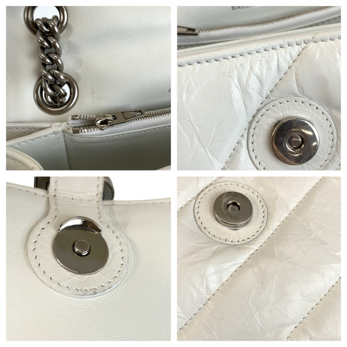 23950
BALENCIAGA バレンシアガ アワーグラス クラッシュチェーンバッグ ホワイト シルバー金具 レザー 716351 ショルダーバッグ レディース ABP145