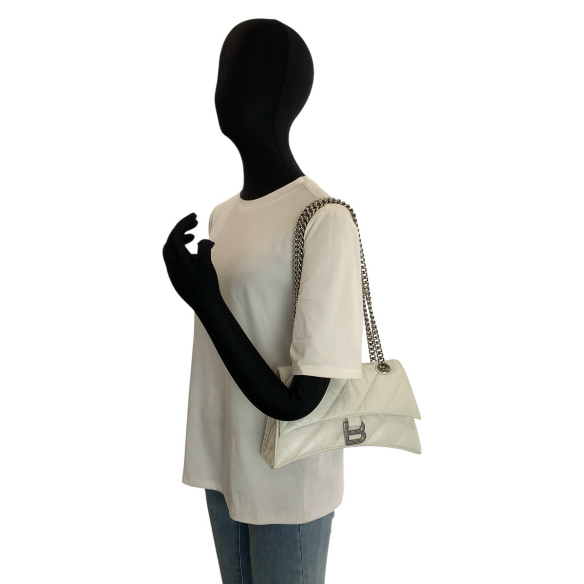 23950
BALENCIAGA バレンシアガ アワーグラス クラッシュチェーンバッグ ホワイト シルバー金具 レザー 716351 ショルダーバッグ レディース ABP145