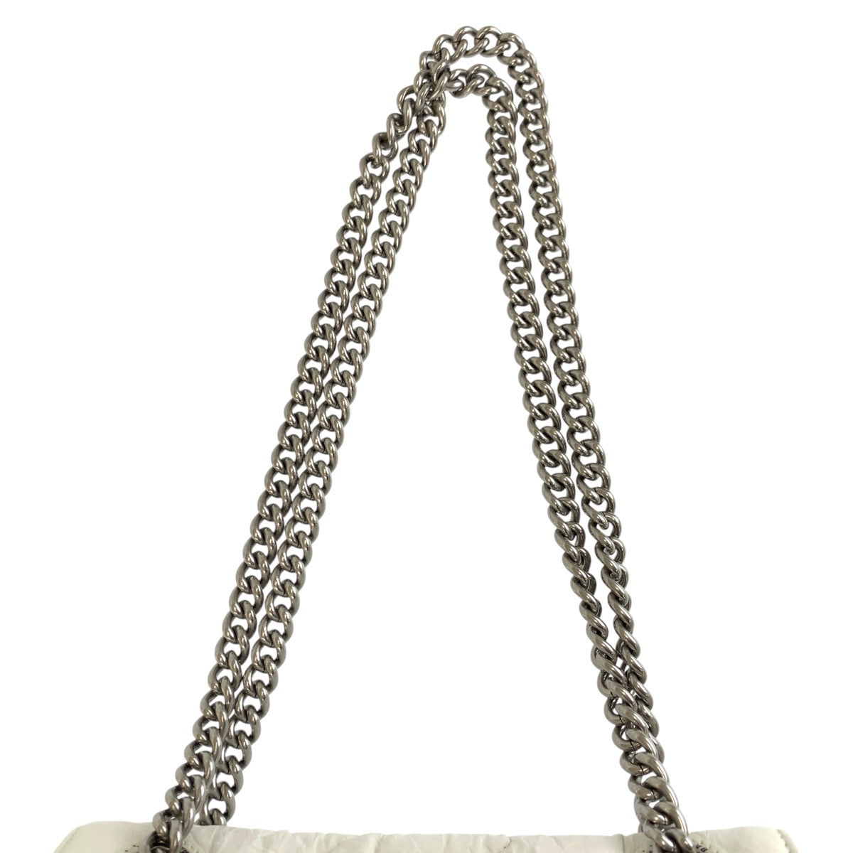 23950
BALENCIAGA バレンシアガ アワーグラス クラッシュチェーンバッグ ホワイト シルバー金具 レザー 716351 ショルダーバッグ レディース ABP145
