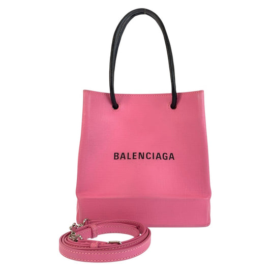 23954
BALENCIAGA バレンシアガ ショッピングトート XXS ピンク ブラック シルバー金具 レザー 572411 トートバッグ ショルダーバッグ 2way レディース AB49