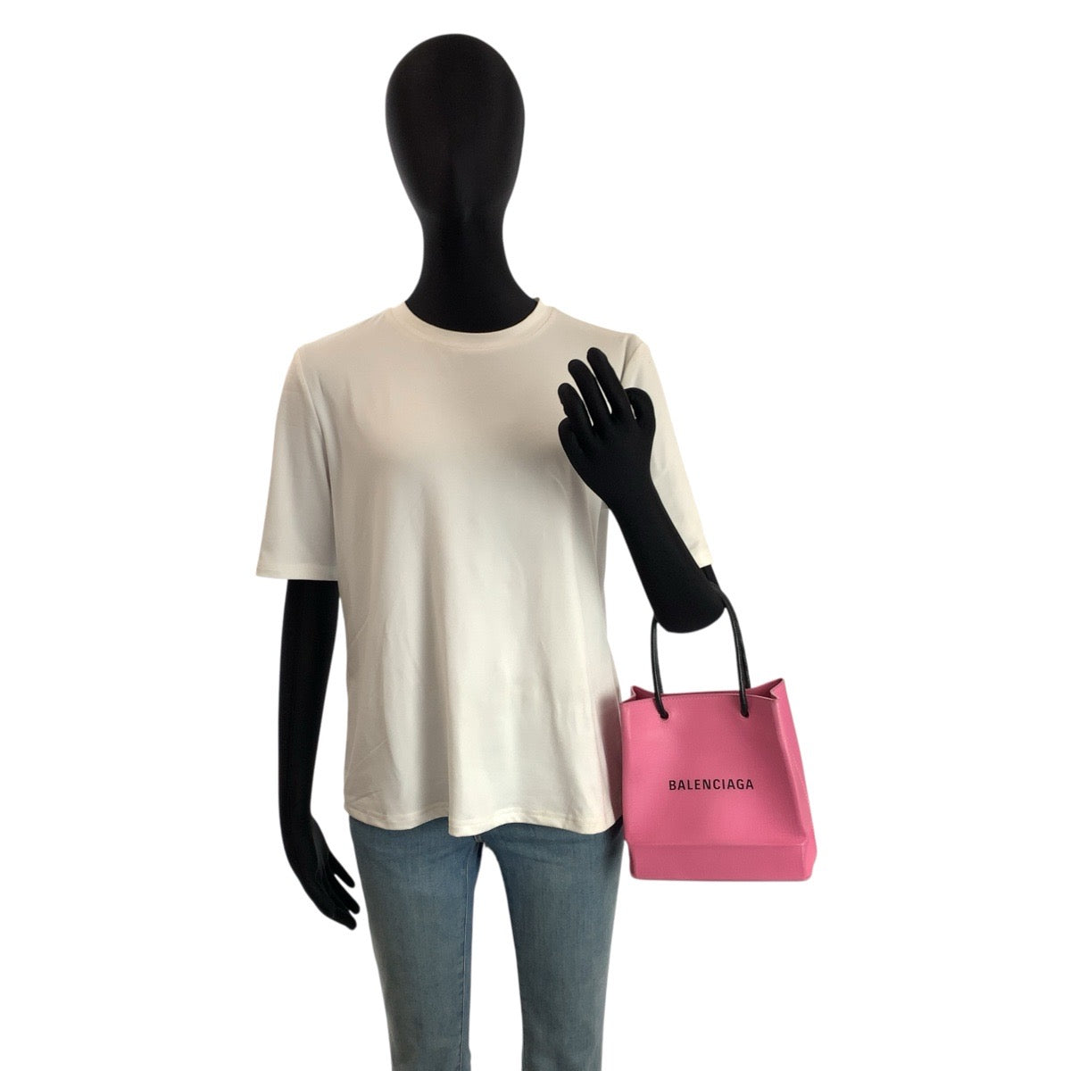 23954
BALENCIAGA バレンシアガ ショッピングトート XXS ピンク ブラック シルバー金具 レザー 572411 トートバッグ ショルダーバッグ 2way レディース AB49