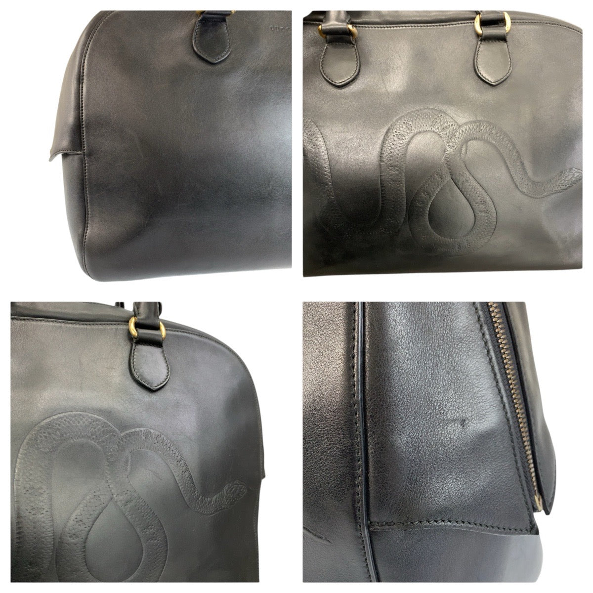 23957
GUCCI Snake Black Gold Hardware Leather 450999 Boston Bag Handbag Men's ABP72