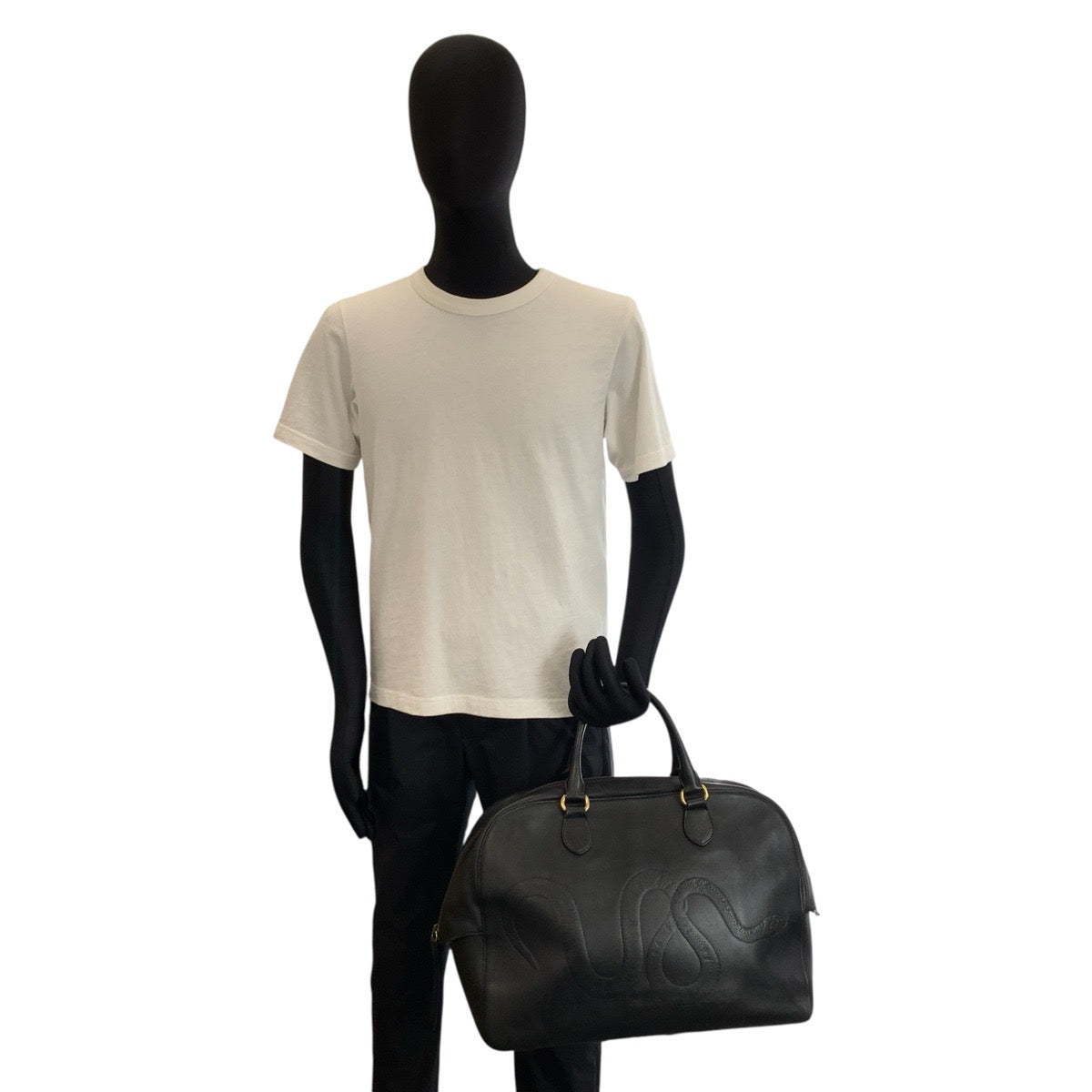 23957
GUCCI Snake Black Gold Hardware Leather 450999 Boston Bag Handbag Men's ABP72