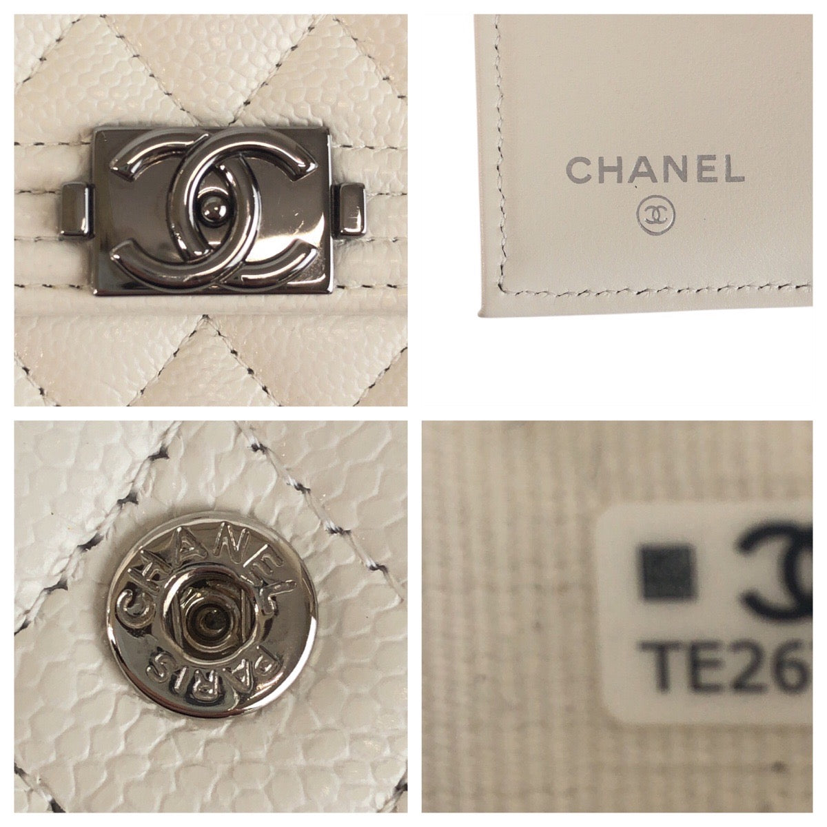 23959
CHANEL シャネル ボーイシャネル ココマーク ホワイト シルバー金具 レザー 折り財布 コンパクトウォレット レディース ABP72