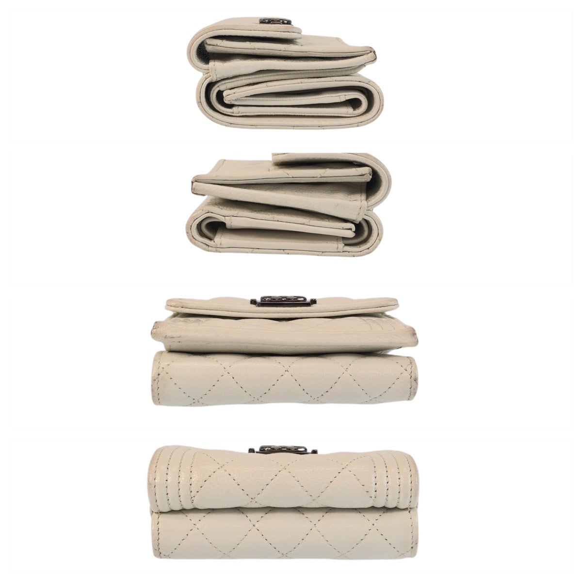 23959
CHANEL シャネル ボーイシャネル ココマーク ホワイト シルバー金具 レザー 折り財布 コンパクトウォレット レディース ABP72