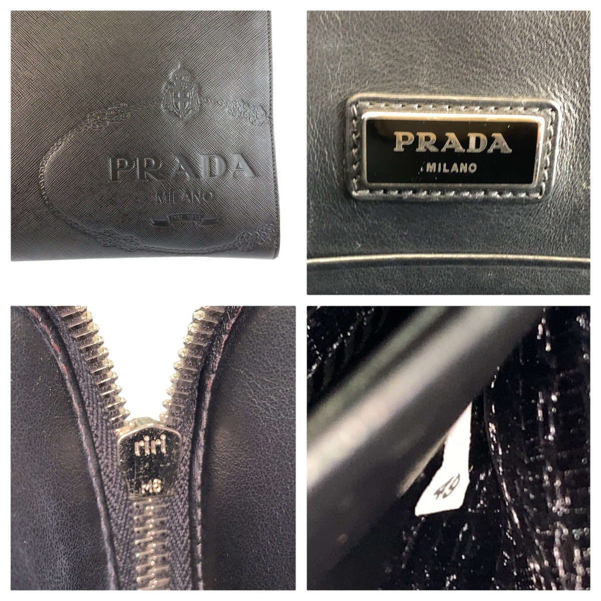 23962
PRADA プラダ サフィアーノ ブラック 黒 シルバー金具 レザー クラッチバッグ セカンドバッグ メンズ A56