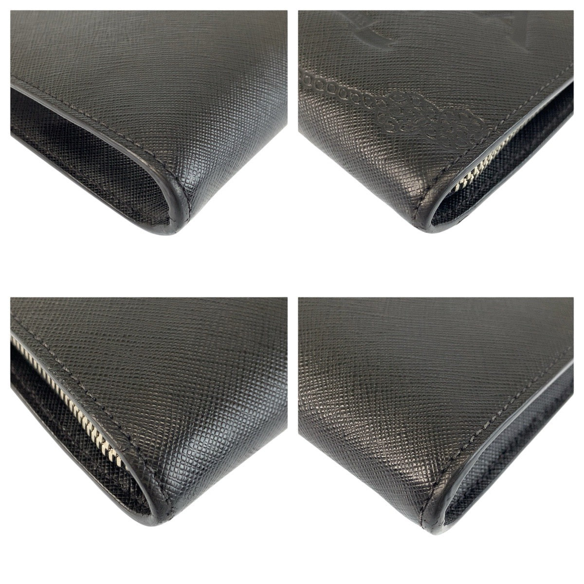 23962
PRADA プラダ サフィアーノ ブラック 黒 シルバー金具 レザー クラッチバッグ セカンドバッグ メンズ A56