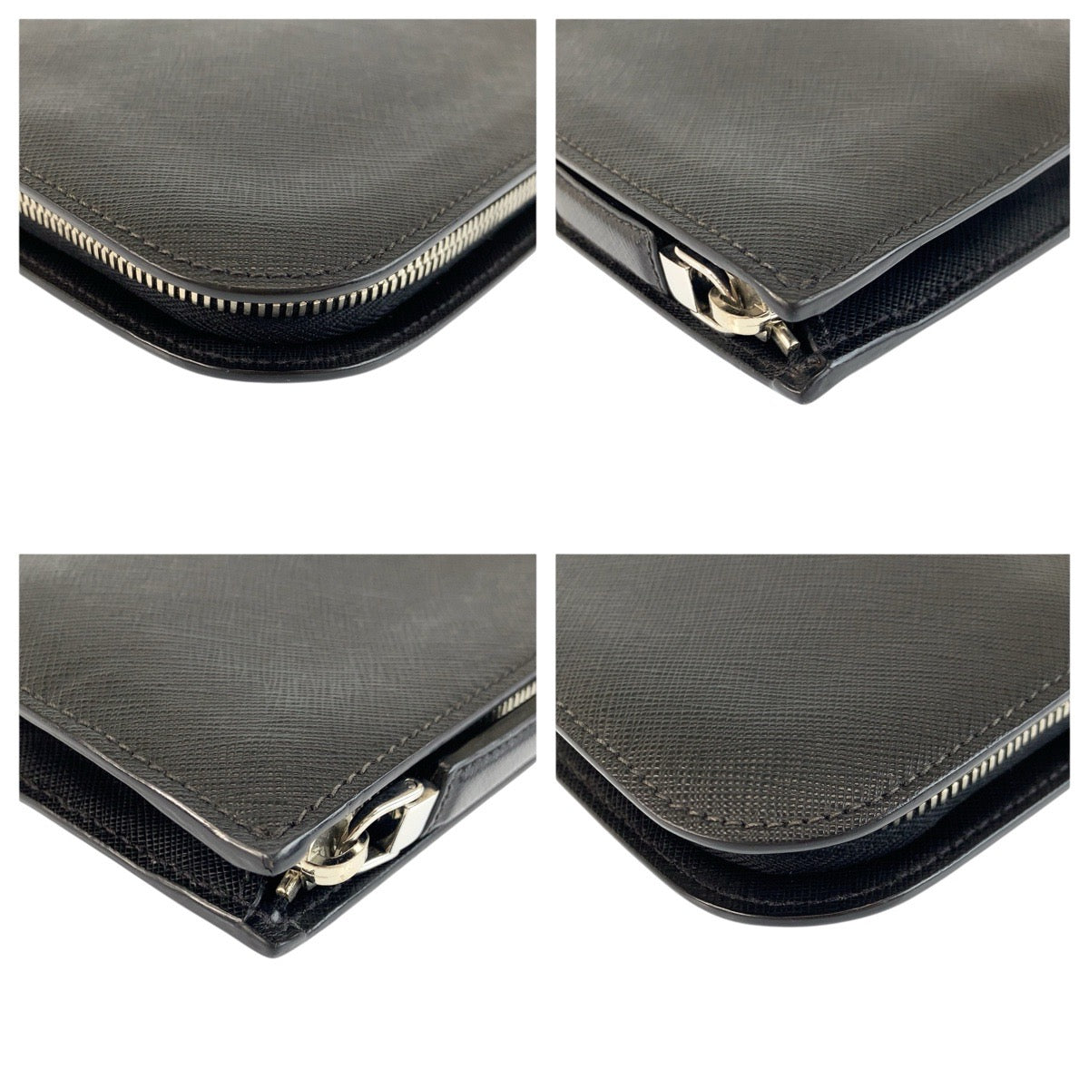23962
PRADA プラダ サフィアーノ ブラック 黒 シルバー金具 レザー クラッチバッグ セカンドバッグ メンズ A56