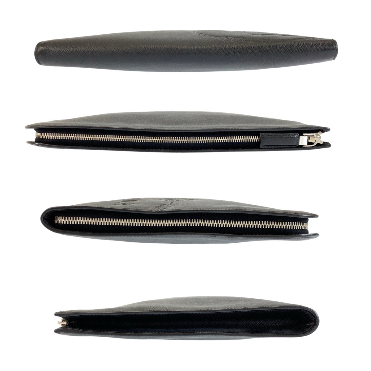 23962
PRADA プラダ サフィアーノ ブラック 黒 シルバー金具 レザー クラッチバッグ セカンドバッグ メンズ A56