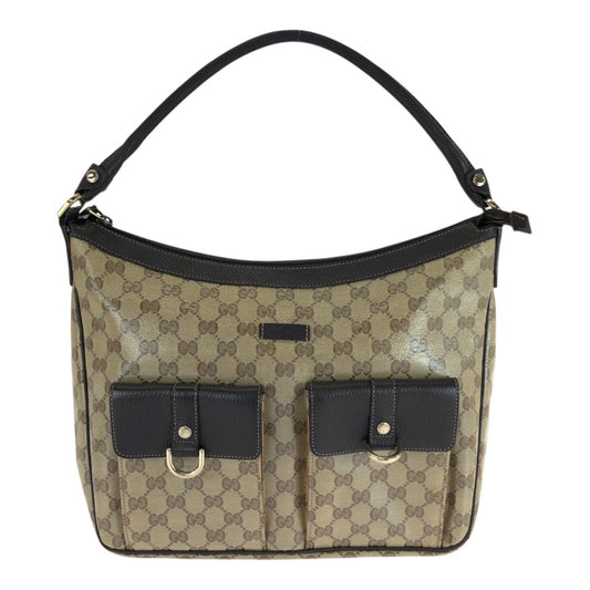 23968
GUCCI グッチ GGクリスタル ブラウン ベージュ ゴールド金具 PVC 293581 ホーボー ショルダーバッグ ハンドバッグ レディース AB36