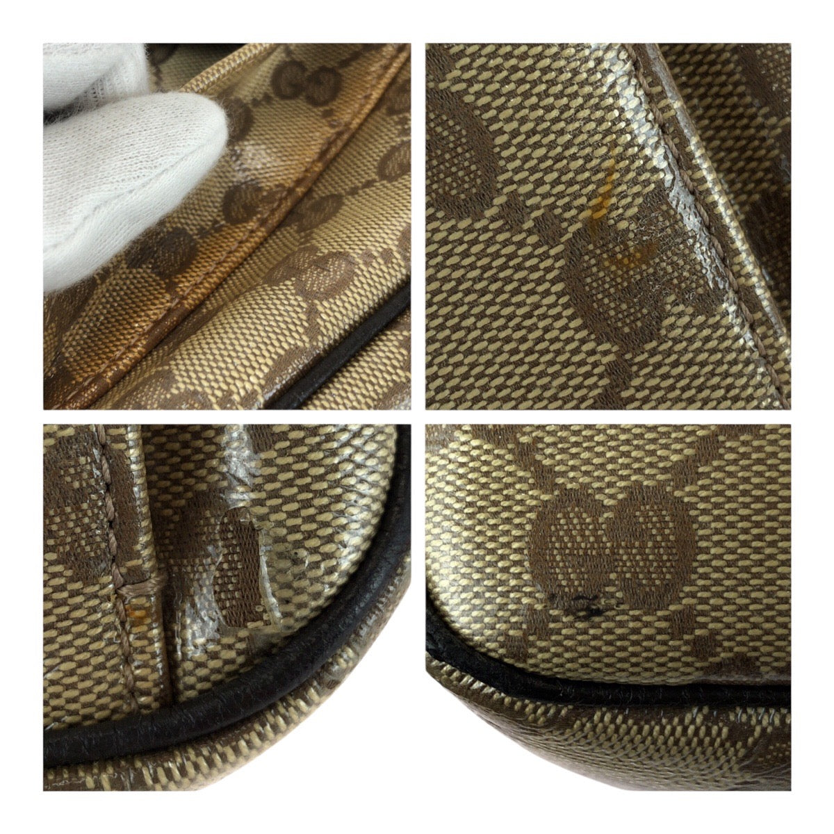 23968
GUCCI グッチ GGクリスタル ブラウン ベージュ ゴールド金具 PVC 293581 ホーボー ショルダーバッグ ハンドバッグ レディース AB36