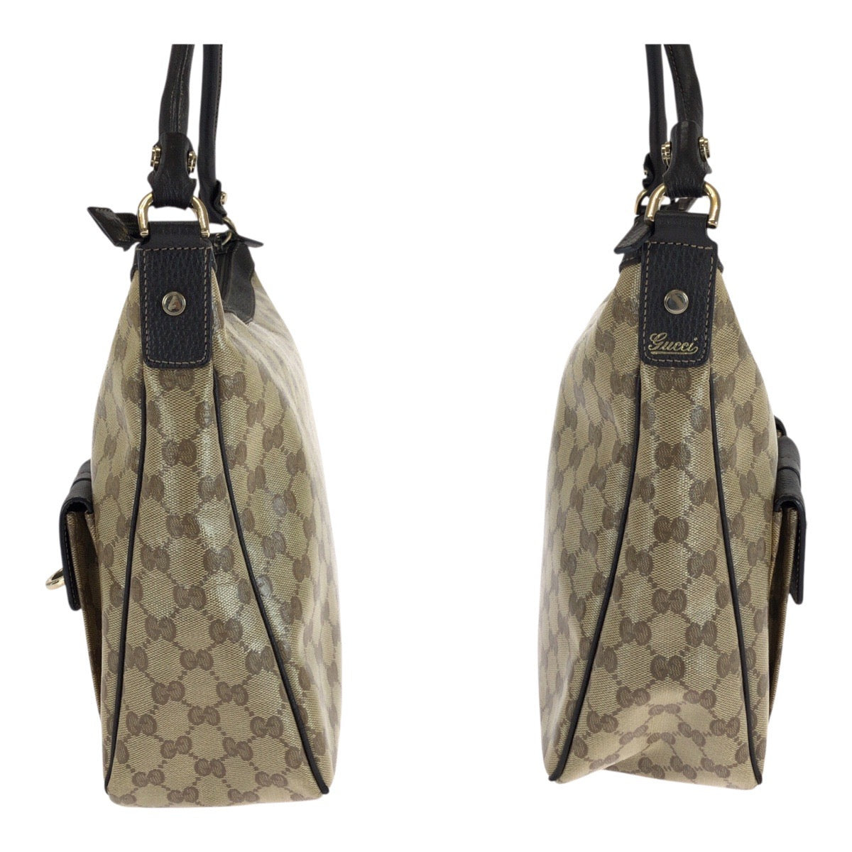23968
GUCCI グッチ GGクリスタル ブラウン ベージュ ゴールド金具 PVC 293581 ホーボー ショルダーバッグ ハンドバッグ レディース AB36