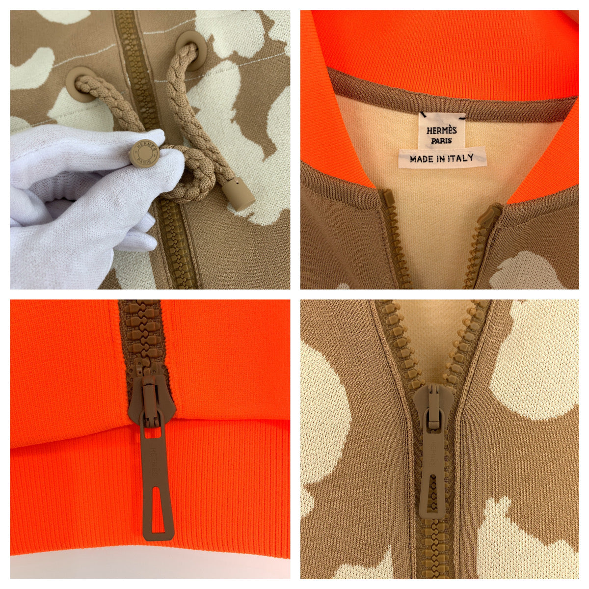 23976
HERMES エルメス ツイルレーヌ サイズ34 タグ付き ブラウン オレンジ シルク / ポリエステル 2H2816DR ジャケット カーディガン ジャージ レディース N320