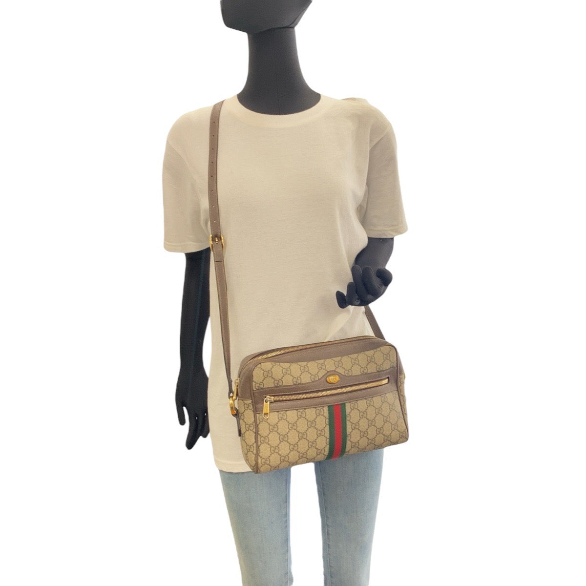 23985
GUCCI グッチ シェリーライン オフィディア ベージュ ゴールド金具 GGスプリームキャンバス / レザー 517060 斜め掛け ショルダーバッグ レディース ABP77