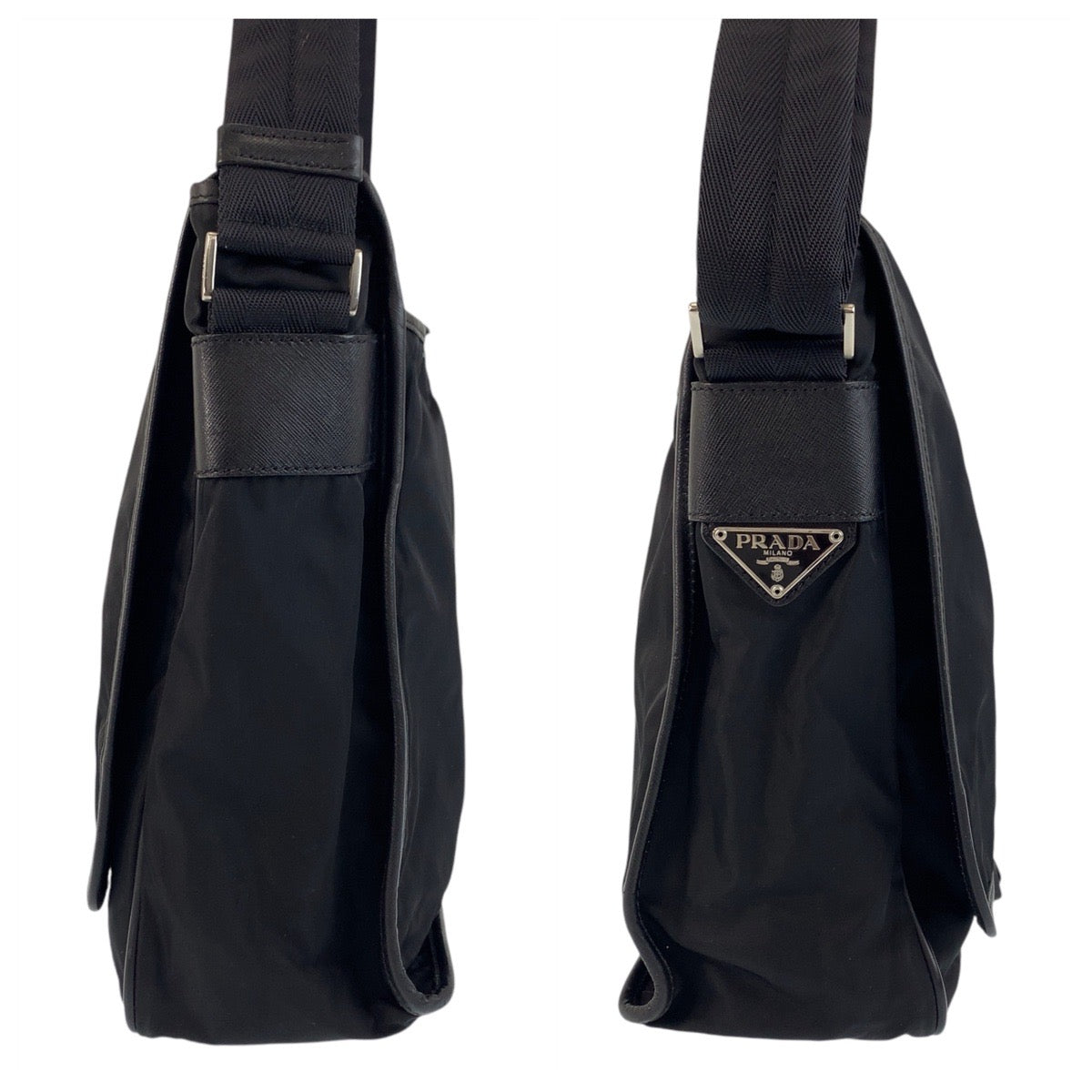 23986
PRADA プラダ テスート 三角ロゴプレート ブラック 黒 シルバー金具 ナイロン ショルダーバッグ メッセンジャーバッグ メンズ ABP50