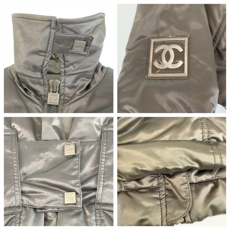 23993
CHANEL シャネル スポーツライン ココマーク サイズ42 グレー シルバー コットン / ポリアミド / エラスタン ダウンコート ジップアップコート レディース AB80