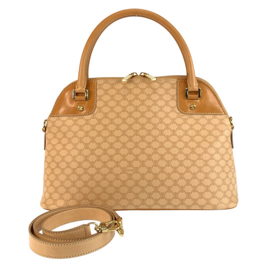 23994
CELINE セリーヌ ヴィンテージ マカダム ベージュ キャメル ゴールド金具 PVC / レザー CE00/13 ハンドバッグ ショルダーバッグ 2way レディース A48