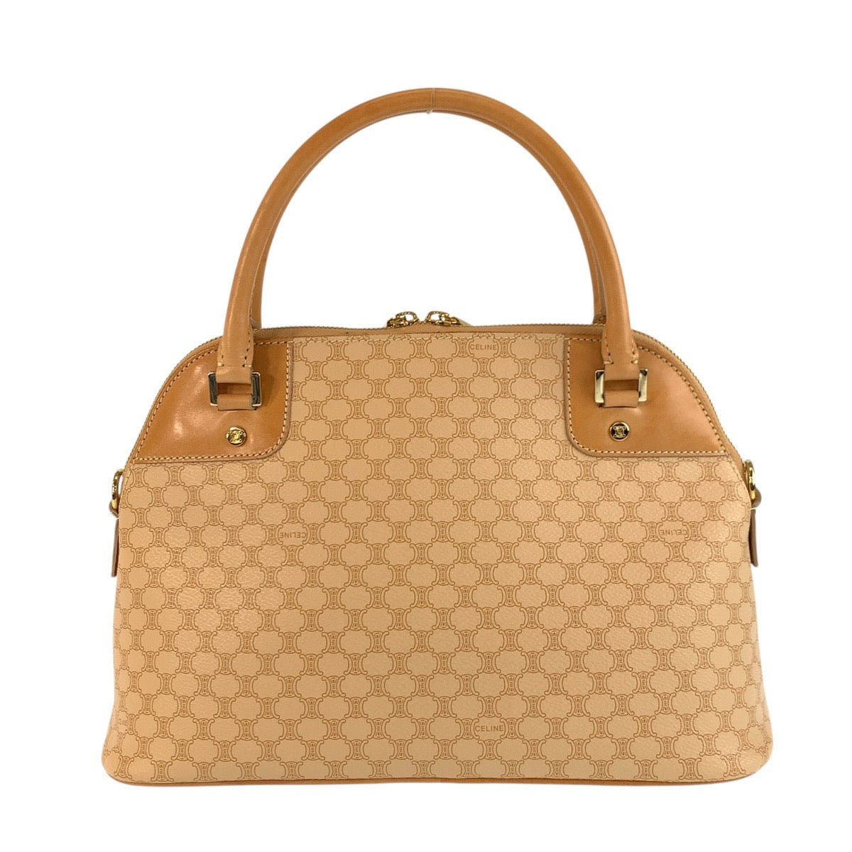 23994
CELINE セリーヌ ヴィンテージ マカダム ベージュ キャメル ゴールド金具 PVC / レザー CE00/13 ハンドバッグ ショルダーバッグ 2way レディース A48