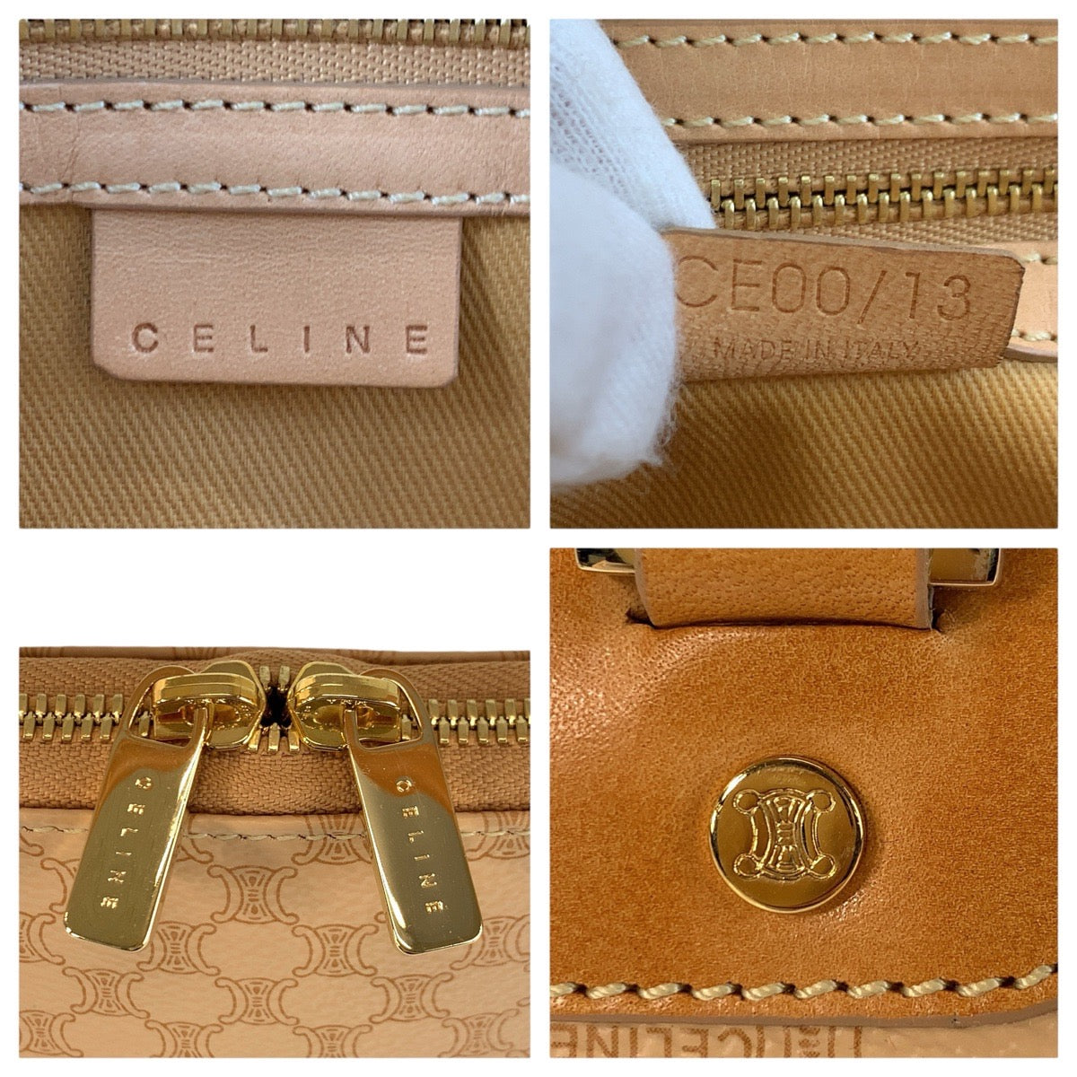 23994
CELINE セリーヌ ヴィンテージ マカダム ベージュ キャメル ゴールド金具 PVC / レザー CE00/13 ハンドバッグ ショルダーバッグ 2way レディース A48