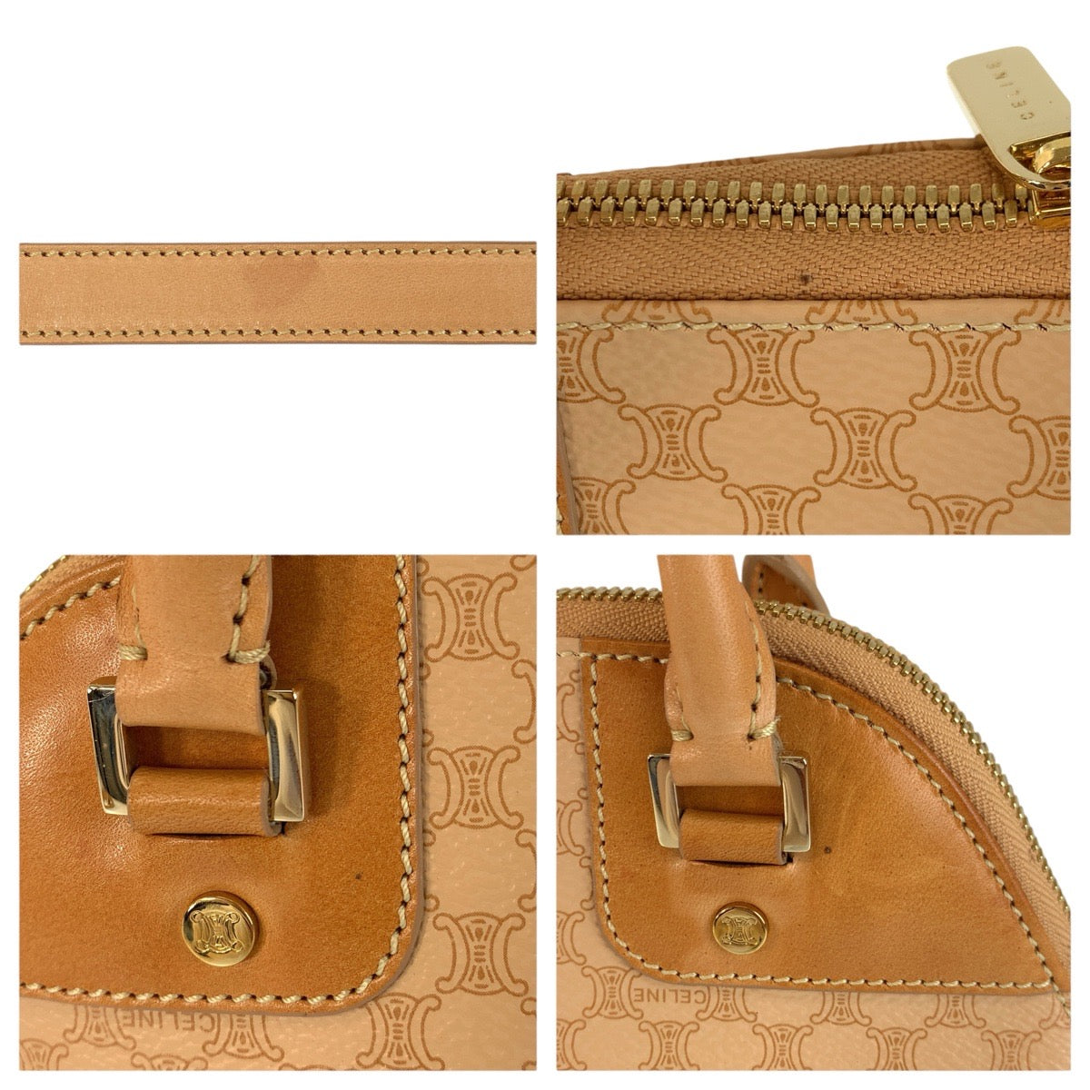 23994
CELINE セリーヌ ヴィンテージ マカダム ベージュ キャメル ゴールド金具 PVC / レザー CE00/13 ハンドバッグ ショルダーバッグ 2way レディース A48