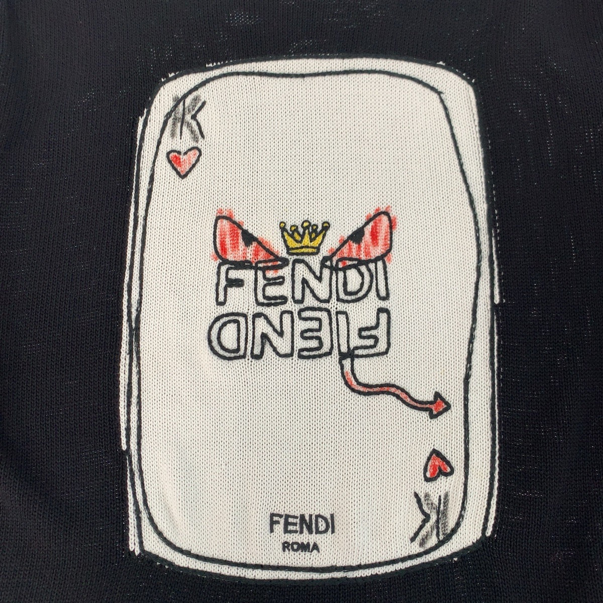 23999
FENDI フェンディ バグズアイ トランプ ブラック 黒 コットン ニット セーター メンズ AB23