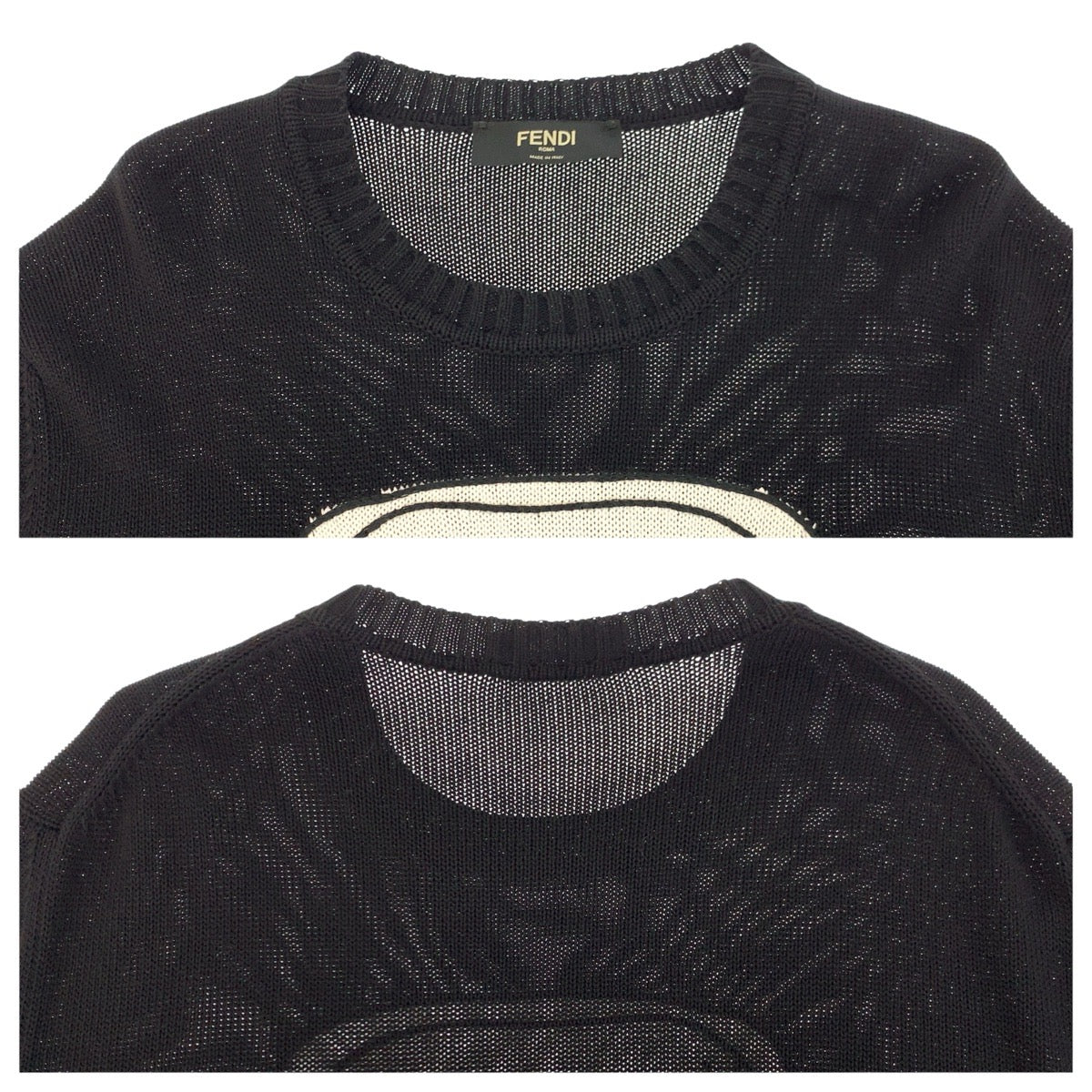 23999
FENDI フェンディ バグズアイ トランプ ブラック 黒 コットン ニット セーター メンズ AB23