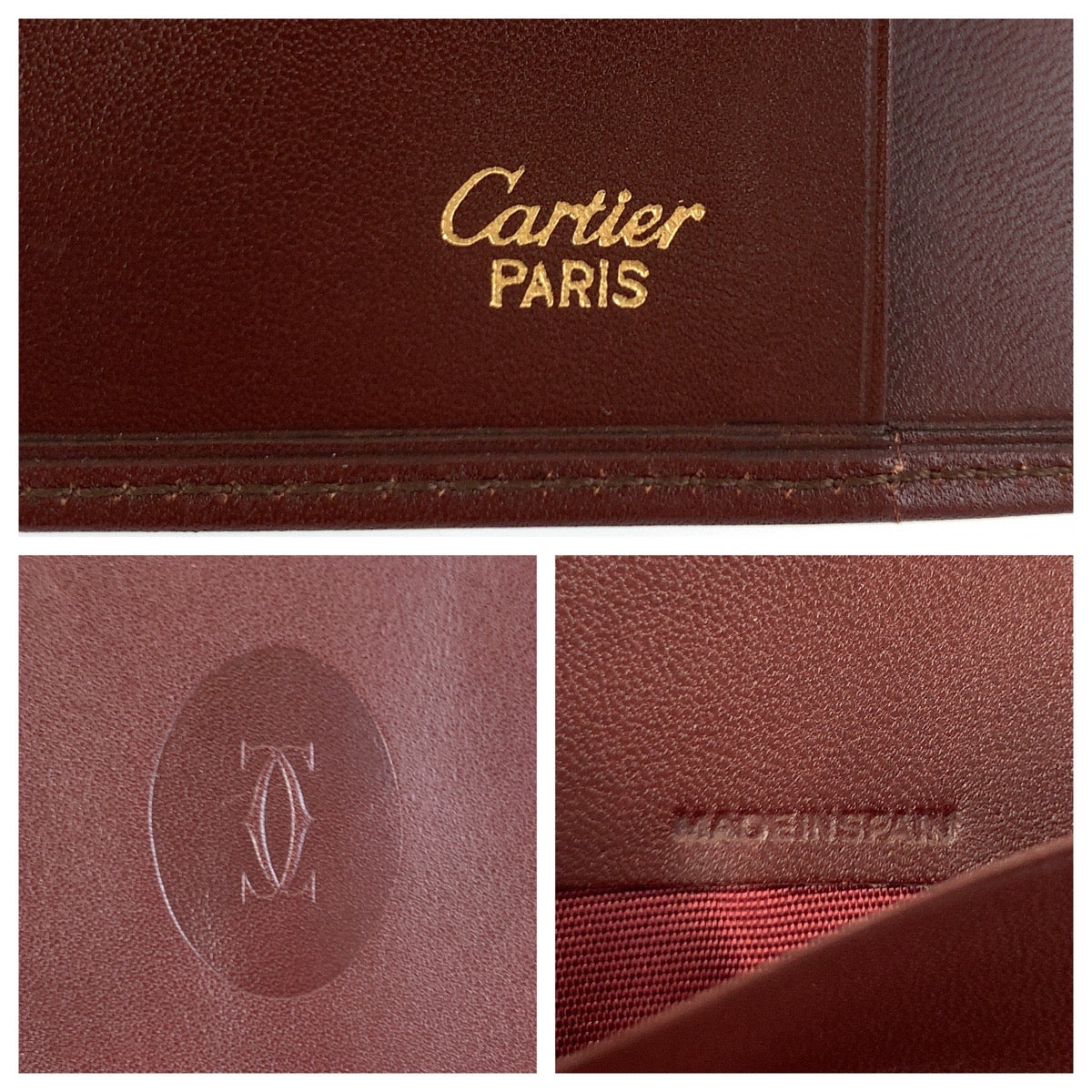 24008
CARTIER カルティエ マストライン ボルドー ゴールド金具 レザー 札入れ マネークリップ付き 折財布 メンズ A21