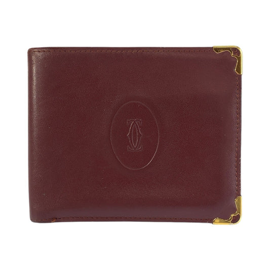 24009
CARTIER カルティエ マストライン ワインレッド ボルドー レザー 折財布 札入れ メンズ ABP15