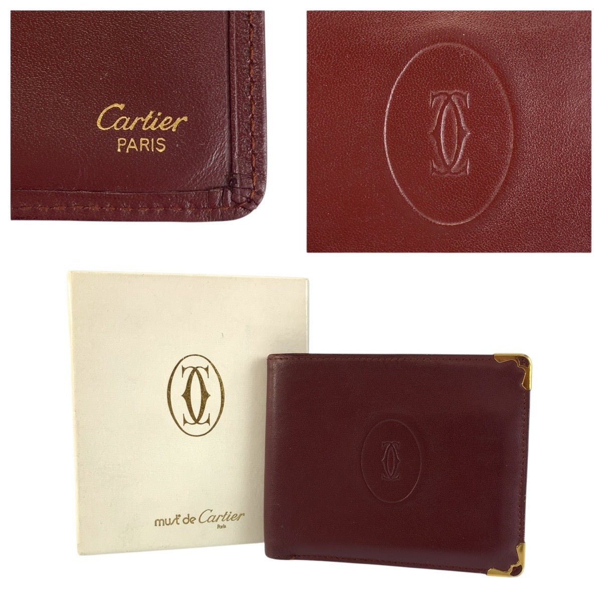 24009
CARTIER カルティエ マストライン ワインレッド ボルドー レザー 折財布 札入れ メンズ ABP15